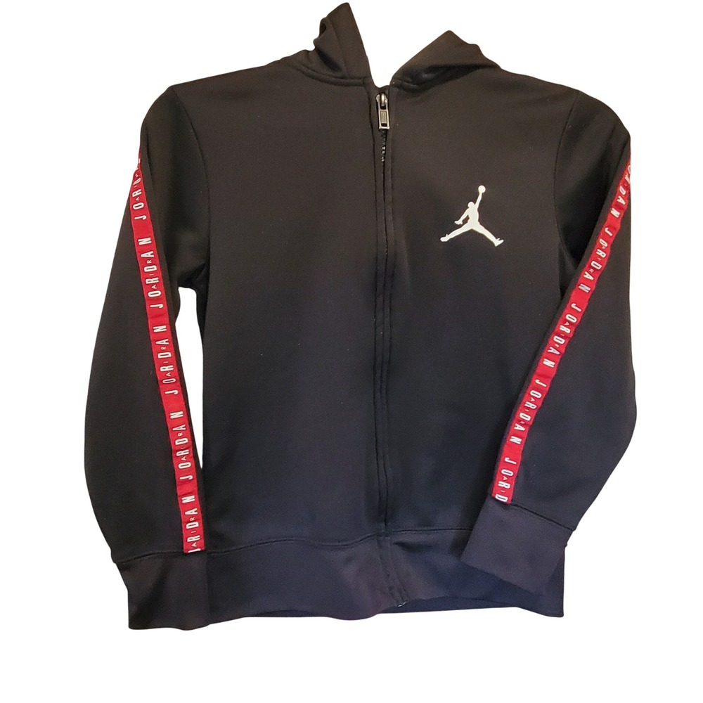 Kids Jordan Black Full Zip Hoodie‎ Jacket  Tracksuit Red Jordan Tape S 8-10